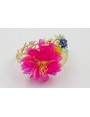 BRAZALETE CORAL DORADO MATE CON LENTEJUELAS FUCSIA