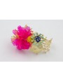 BRAZALETE CORAL DORADO MATE CON LENTEJUELAS FUCSIA