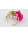 BRAZALETE CORAL DORADO MATE CON LENTEJUELAS FUCSIA