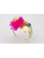 BRAZALETE CORAL DORADO MATE CON LENTEJUELAS FUCSIA