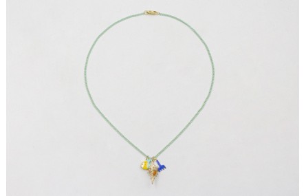 Collar cadena eslabón plano turquesa con pez esmal