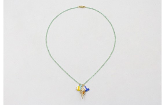 Collar cadena eslabón plano turquesa con pez esmal