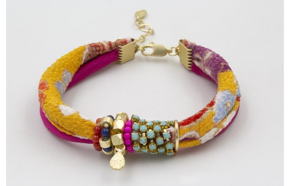 PULSERA SEDA NATURAL FUCSIA Y LAZO TUBO KIMONO AMA