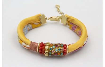 PULSERA SEDA NATURAL AMARILLA Y LAZO TUBO KIMONO A