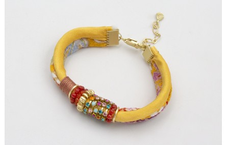 PULSERA SEDA NATURAL AMARILLA Y LAZO TUBO KIMONO A