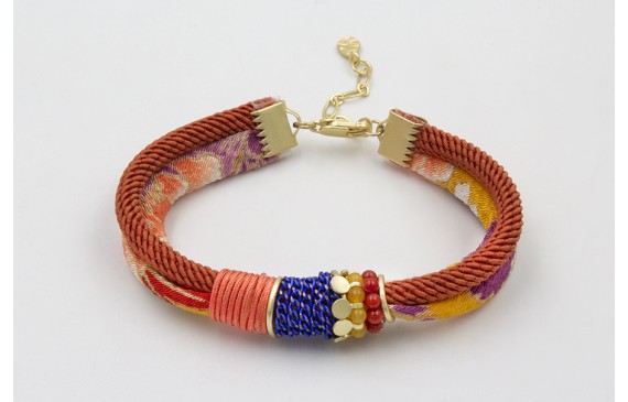PULSERA LAZO TUBO KIMONO AMARILLO Y CORDÓN RETORCI