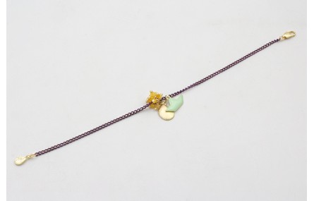 Pulsera cadena eslabón plano morado con colgante b