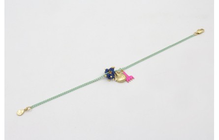 Pulsera cadena eslabón plano turquesa con colgante