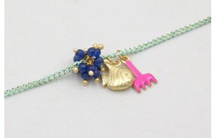 Pulsera cadena eslabón plano turquesa con colgante