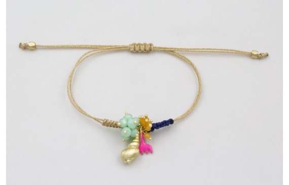 Pulseras hilo dorado con caracola dorada mate, ras