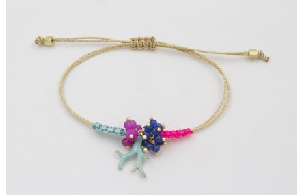 Pulseras hilo dorado con rama esmaltada turquesa, 