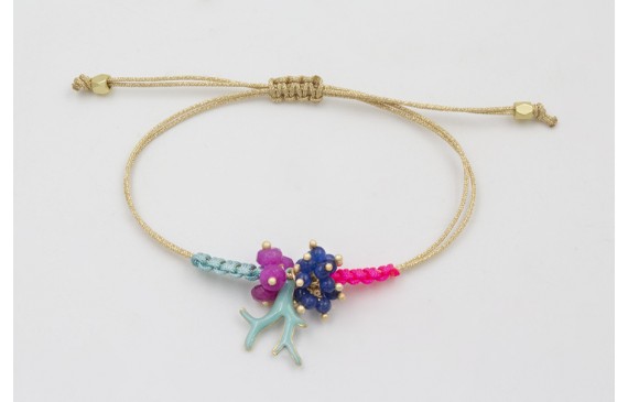 Pulseras hilo dorado con rama esmaltada turquesa, 