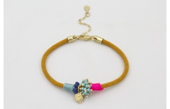 Pulsera cordón retorcido mostaza forrada con hilo 