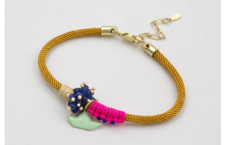 Pulsera cordón retorcido mostaza con nudo hilo fuc