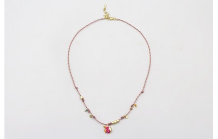 Collar hilo micro driza rosa,granate,oro con nudos