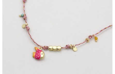 Collar hilo micro driza rosa,granate,oro con nudos
