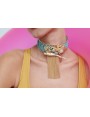 Choker doble aro dorad cosidas bolas turquesas con