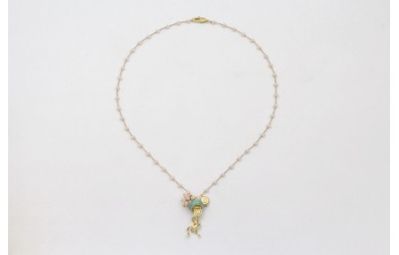 Collar cadena bolas facetadas opal con colgante me