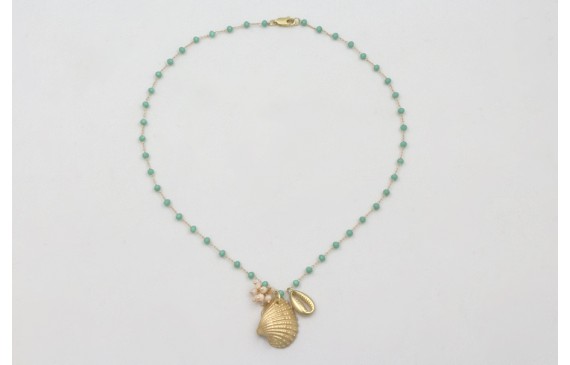 Collar cadena bolas facetadas turquesas con colgan