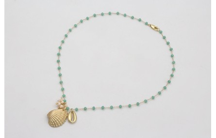 Collar cadena bolas facetadas turquesas con colgan