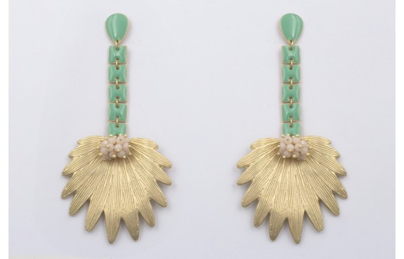 Pendientes perno gota esmaltada turquesa, cuadrado