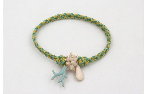 Pulsera nudo corredizo de driza verde y turquesa c
