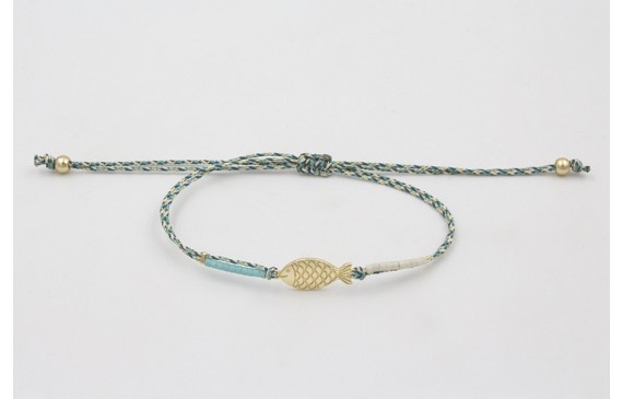 Pulsera micro driza azul, gris y oro con pez dorad