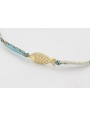 Pulsera micro driza azul, gris y oro con pez dorad