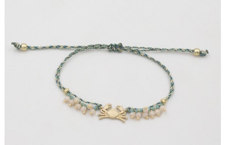 Pulsera micro driza azul, gris y oro con cangrejo 