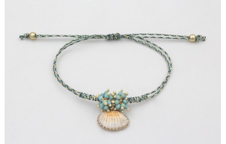 Pulsera micro driza azul, gris y oro con concha bo