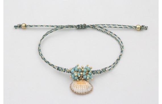 Pulsera micro driza azul, gris y oro con concha bo