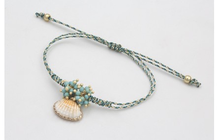 Pulsera micro driza azul, gris y oro con concha bo