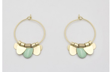 Pendientes aro mediano dorado mate dagas turquesas