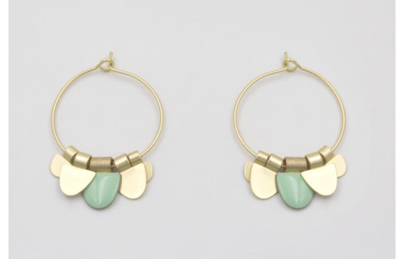 Pendientes aro mediano dorado mate dagas turquesas