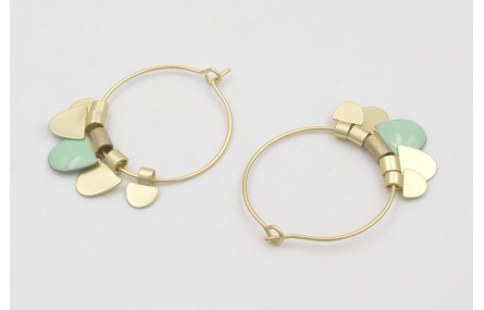 Pendientes aro mediano dorado mate dagas turquesas