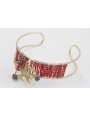 Choker doble aro dorado cosidos coralitos rojos co