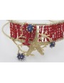 Choker doble aro dorado cosidos coralitos rojos co