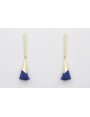 Pendientes listón dorado mate con fleco azulón cas