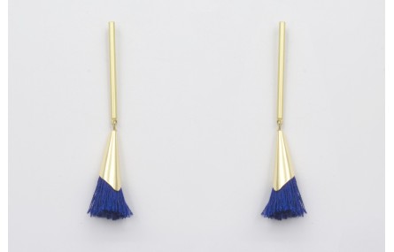 Pendientes listón dorado mate con fleco azulón cas