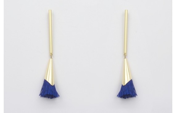 Pendientes listón dorado mate con fleco azulón cas