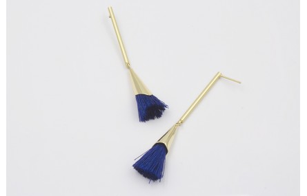 Pendientes listón dorado mate con fleco azulón cas