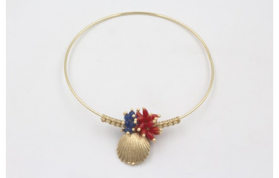Pulsera rigida dorada brillo con nudo macramé oro 