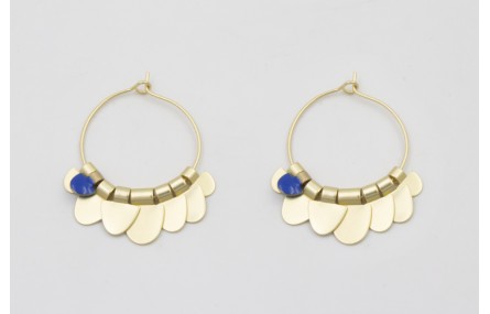 Pendientes aro mediano dorado mate dagas azulonas 