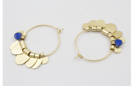 Pendientes aro mediano dorado mate dagas azulonas