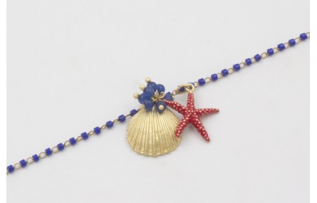 Pulsera cadena miyuki azulona con colgante concha,