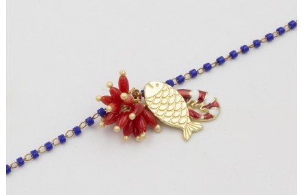 Pulsera cadena miyuki azulona con colgante pez,gam