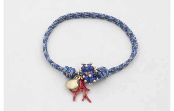 Pulsera nudo corredizo de driza azul y dorado con 