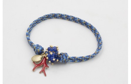 Pulsera nudo corredizo de driza azul y dorado con 