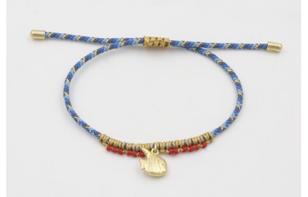 Pulsera de driza azul y dorado con nudo macramé do