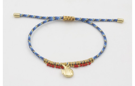 Pulsera de driza azul y dorado con nudo macramé do